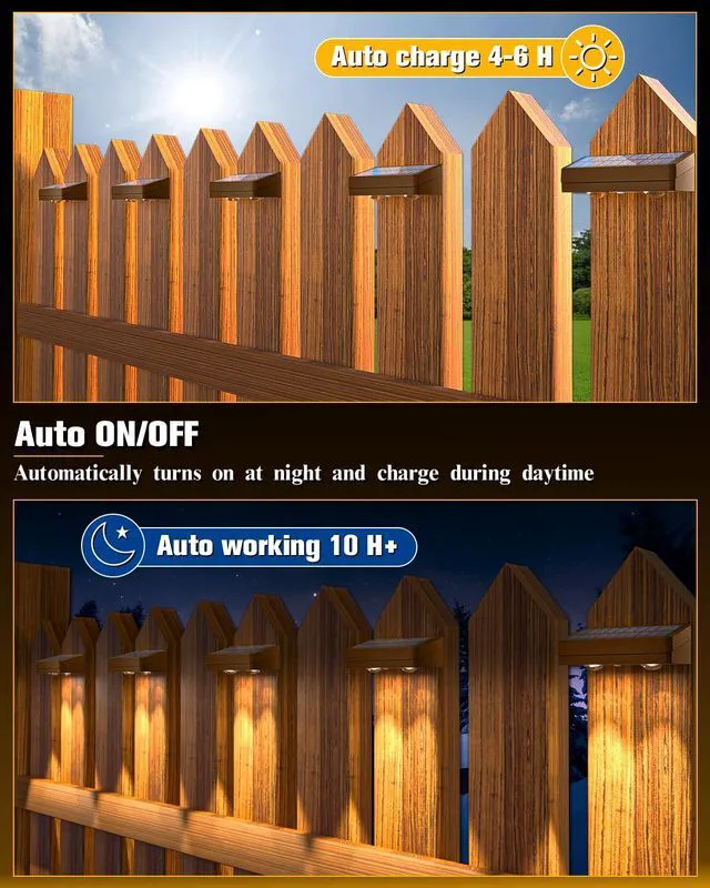 Alt view image 5 of 6 - Solar Fence Lights 12 Pack Brown, 50 Lumens Outdoor Fence Lights Solar Powered with 12 Modes RGB Color Glow LED Deck Lighting Outdoor Waterproof IP65, Backyard, Deck, Porch, Railing, Pool, Wall