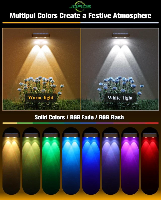 Alt view image 4 of 6 - Solar Fence Lights 12 Pack Brown, 50 Lumens Outdoor Fence Lights Solar Powered with 12 Modes RGB Color Glow LED Deck Lighting Outdoor Waterproof IP65, Backyard, Deck, Porch, Railing, Pool, Wall