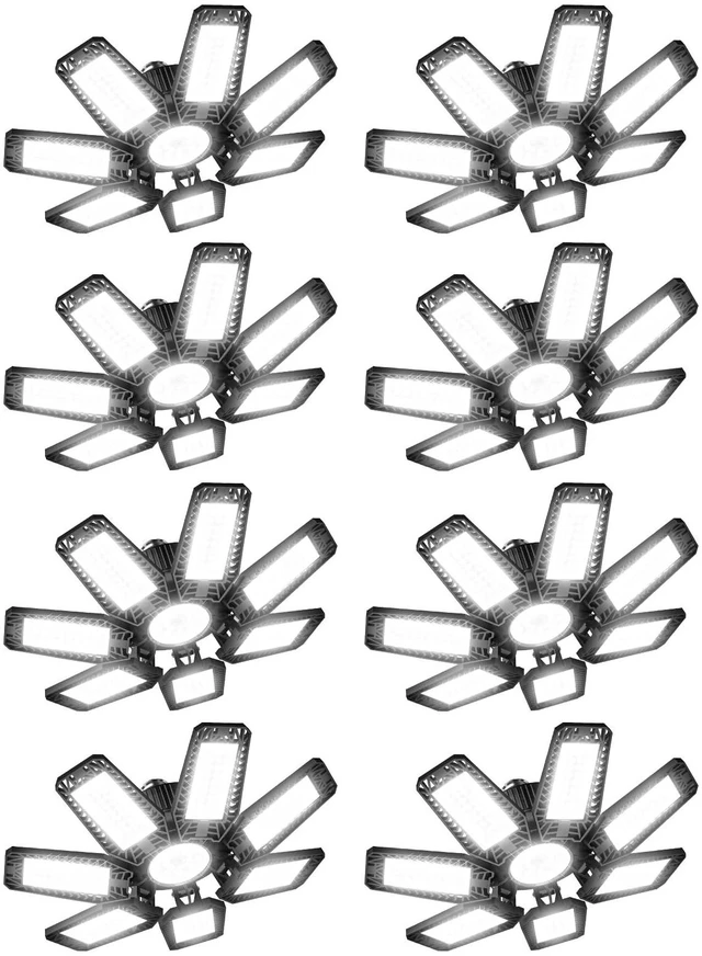 Main image of LED Garage Light 8 Pack - 200w 20000LM 6500K Garage Lights Ceiling LED with 7+1 Adjustable Panels, Shop Lights Screw in E26 E27 Bulb Socket for Workshop, Storage Room, Basement, Warehouse