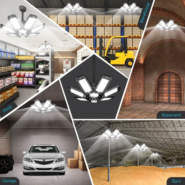 Alt view image 7 of 7 - LED Garage Light 8 Pack - 200w 20000LM 6500K Garage Lights Ceiling LED with 7+1 Adjustable Panels, Shop Lights Screw in E26 E27 Bulb Socket for Workshop, Storage Room, Basement, Warehouse