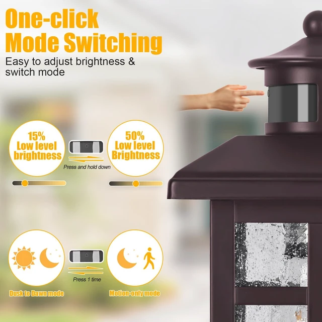 Alt view image 3 of 7 - Motion Sensor Outdoor Lights Bronze 2 Pack Dusk till Dawn Outdoor Lighting Outdoor Porch Lights Light Fixtures Bronze Dusk till Dawn Exterior Lights Outdoor, Exterior Lights for House, Garage, Door