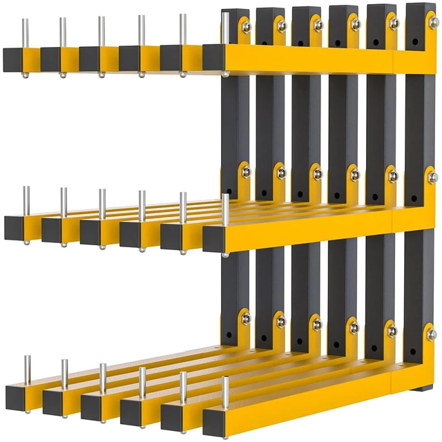 Main image of 6 PACK Lumber Storage Rack Wall Mount Wood Organizer Storage Racks Heavy Duty Shelf Brackets with 9-Level System 1080 LB Sturdy Folding Garage Wall Shelving, Snowboard Rack for Indoor and Outdoor