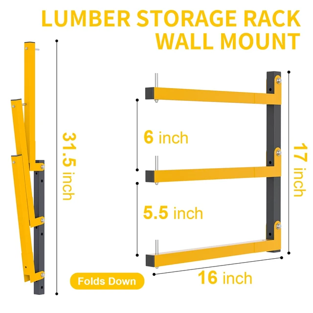 Alt view image 2 of 7 - 6 PACK Lumber Storage Rack Wall Mount Wood Organizer Storage Racks Heavy Duty Shelf Brackets with 9-Level System 1080 LB Sturdy Folding Garage Wall Shelving, Snowboard Rack for Indoor and Outdoor