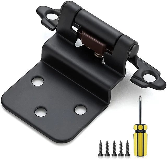 Main image of Black Kitchen Cabinet Hinges, 3/8 Inch Inset, 30 Pack Self-Closing Design, Semi Wrap Around Hinge,for Face Frame Cupboard, Matte Black Face Mount Cabinet Hardware,with Screwdriver