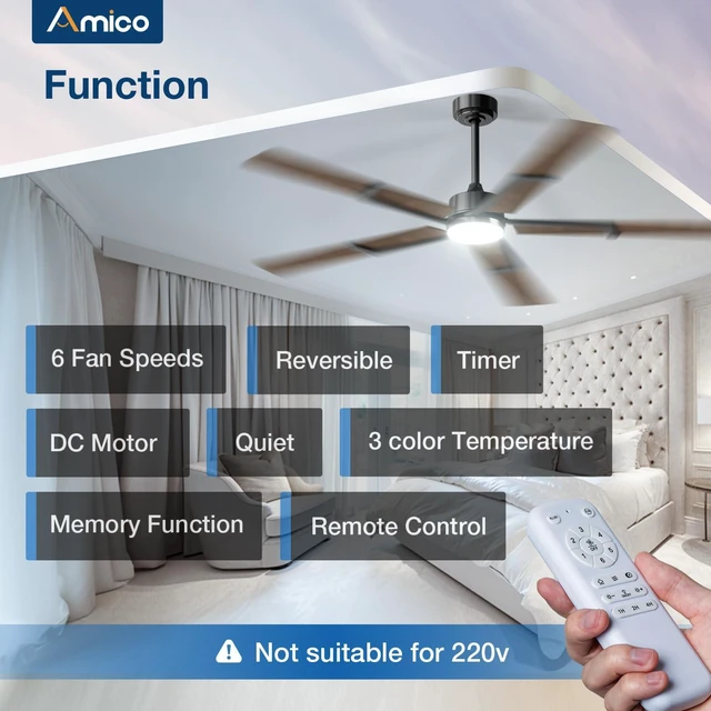 Alt view image 2 of 7 - 62 Inch Ceiling Fans with Lights and Remote, Walnut 6 Speed Reversible DC Motor, 3CCT, Dimmable, Quiet, Timer, Large Modern Ceiling Fan for Living room, Indoor/Outdoor