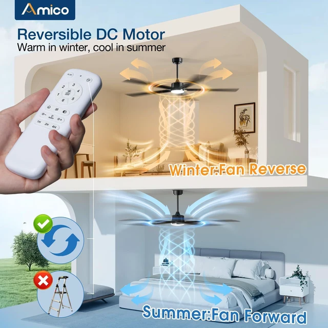 Alt view image 6 of 7 - 62 Inch Ceiling Fans with Lights and Remote, Walnut 6 Speed Reversible DC Motor, 3CCT, Dimmable, Quiet, Timer, Large Modern Ceiling Fan for Living room, Indoor/Outdoor