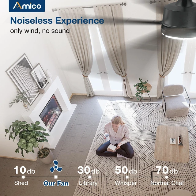 Alt view image 5 of 7 - 62 Inch Ceiling Fans with Lights and Remote, Walnut 6 Speed Reversible DC Motor, 3CCT, Dimmable, Quiet, Timer, Large Modern Ceiling Fan for Living room, Indoor/Outdoor