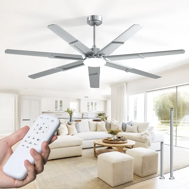 Main image of 66 Inch Ceiling Fans with Lights and Remote, Nickel 6 Speed Reversible DC Motor, 3CCT, Dimmable, Quiet, Timer, Large Modern Ceiling Fan for Living room, Indoor/Outdoor
