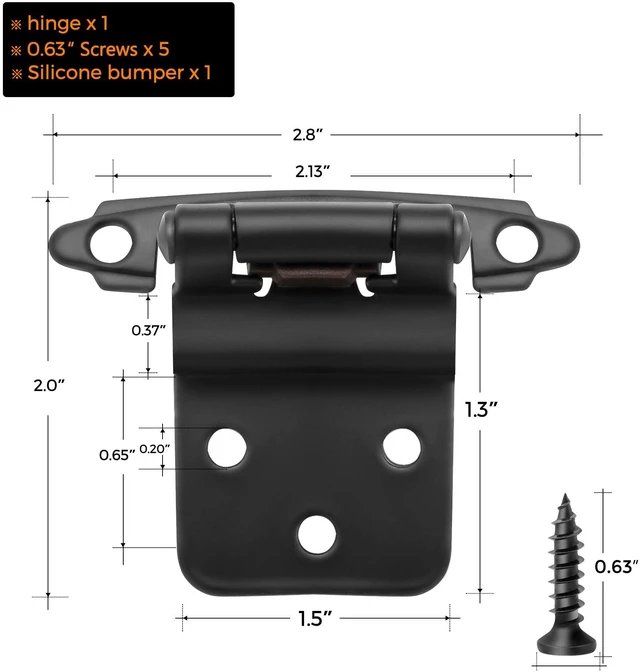 Alt view image 3 of 7 - Black Kitchen Cabinet Hinges, 3/8 Inch Inset, 30 Pack Self-Closing Design, Semi Wrap Around Hinge,for Face Frame Cupboard, Matte Black Face Mount Cabinet Hardware,with Screwdriver
