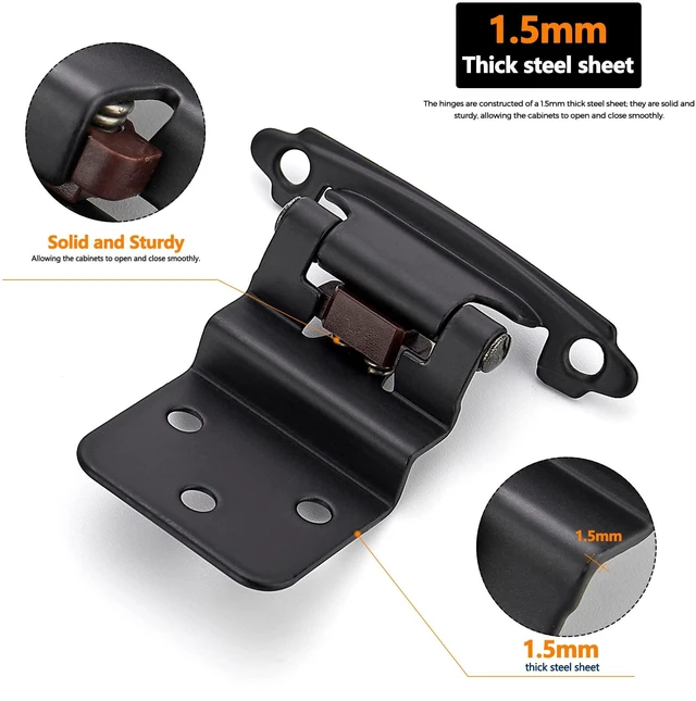 Alt view image 4 of 7 - Black Kitchen Cabinet Hinges, 3/8 Inch Inset, 30 Pack Self-Closing Design, Semi Wrap Around Hinge,for Face Frame Cupboard, Matte Black Face Mount Cabinet Hardware,with Screwdriver