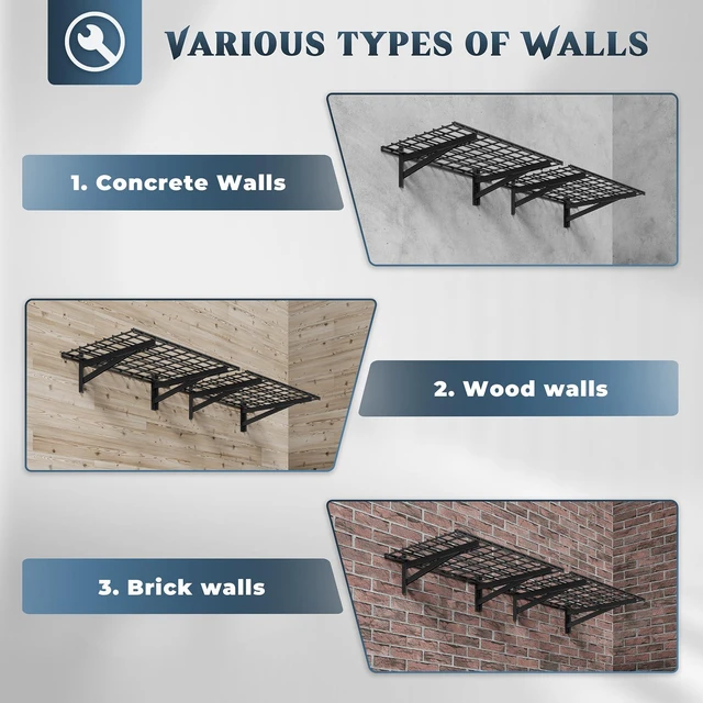 Alt view image 3 of 7 - 2 Pack Wall Mounted Garage Shelving, 2x3ft, 700lbs Integrated Grid Wall Mounted Floating Design, 24"x72" Storage Rack, No Splice Seamless Structure, Rustproof Black Coating for Garage Workshop
