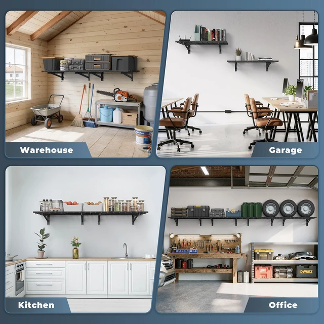 Alt view image 6 of 7 - 2 Pack Wall Mounted Garage Shelving, 2x3ft, 700lbs Integrated Grid Wall Mounted Floating Design, 24"x72" Storage Rack, No Splice Seamless Structure, Rustproof Black Coating for Garage Workshop