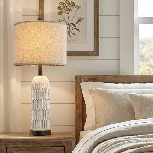 Alt view image 5 of 7 - 26.5" Bedside Table Lamps Set of 2, Farmhouse Table Lamp with USB A+C Charging Ports,Vintage Nightstand Lamp for Bedrooms and Living Rooms, Retro Resin End Table Lamp with Linen Shade,Black