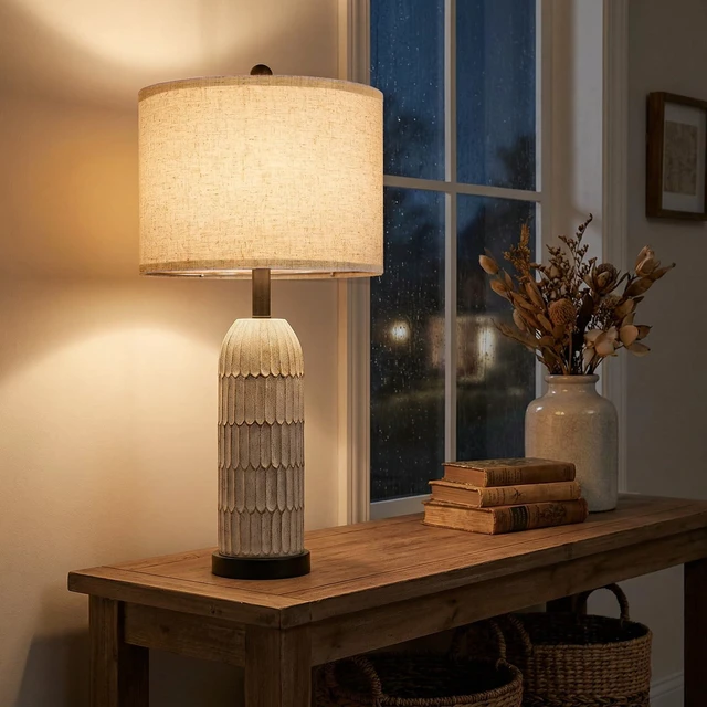 Alt view image 6 of 7 - 26.5" Bedside Table Lamps Set of 2, Farmhouse Table Lamp with USB A+C Charging Ports,Vintage Nightstand Lamp for Bedrooms and Living Rooms, Retro Resin End Table Lamp with Linen Shade,Black