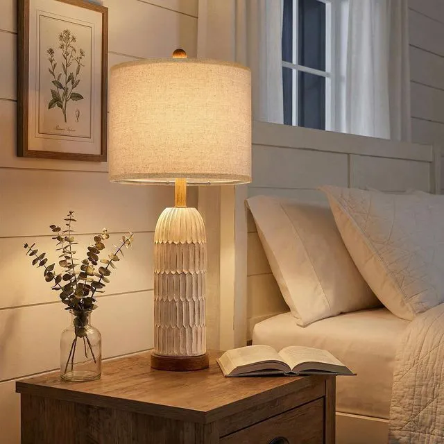 Alt view image 5 of 7 - 26.5" Bedside Table Lamps Set of 2, Farmhouse Table Lamp with USB A+C Charging Ports,Vintage Nightstand Lamp for Bedrooms and Living Rooms, Retro Resin End Table Lamp with Linen Shade, Brown