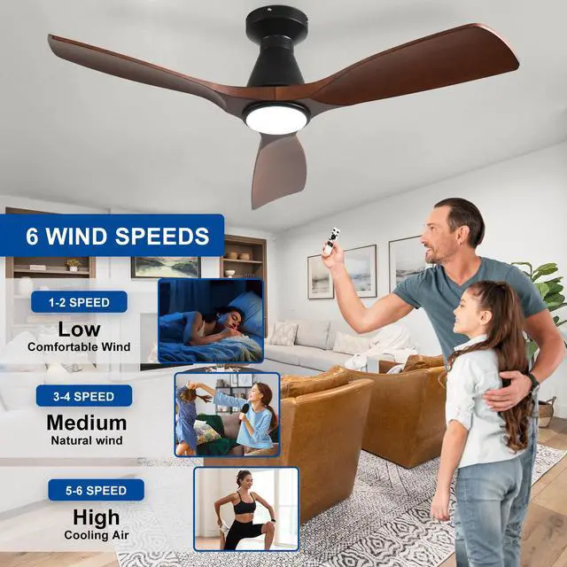Alt view image 3 of 7 - 42-Inch Ceiling Fans with Lights: Walnut 3 Blade Flush Mount Low Profile Ceiling Fan for Bedroom - Dimmable Indoor Outdoor Fan with Remote Control Ultra Quiet DC Motor Timer