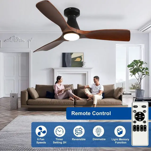 Alt view image 4 of 7 - 42-Inch Ceiling Fans with Lights: Walnut 3 Blade Flush Mount Low Profile Ceiling Fan for Bedroom - Dimmable Indoor Outdoor Fan with Remote Control Ultra Quiet DC Motor Timer
