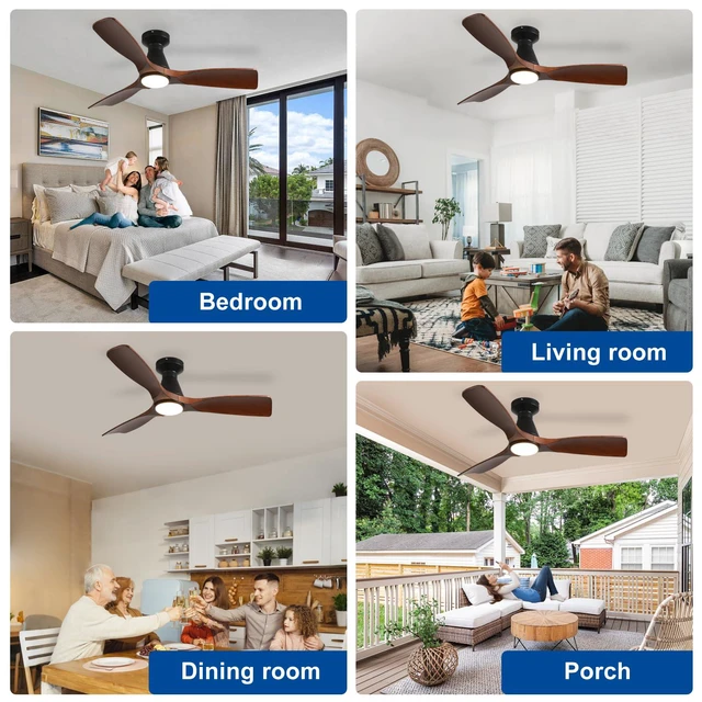 Alt view image 7 of 7 - 42-Inch Ceiling Fans with Lights: Walnut 3 Blade Flush Mount Low Profile Ceiling Fan for Bedroom - Dimmable Indoor Outdoor Fan with Remote Control Ultra Quiet DC Motor Timer