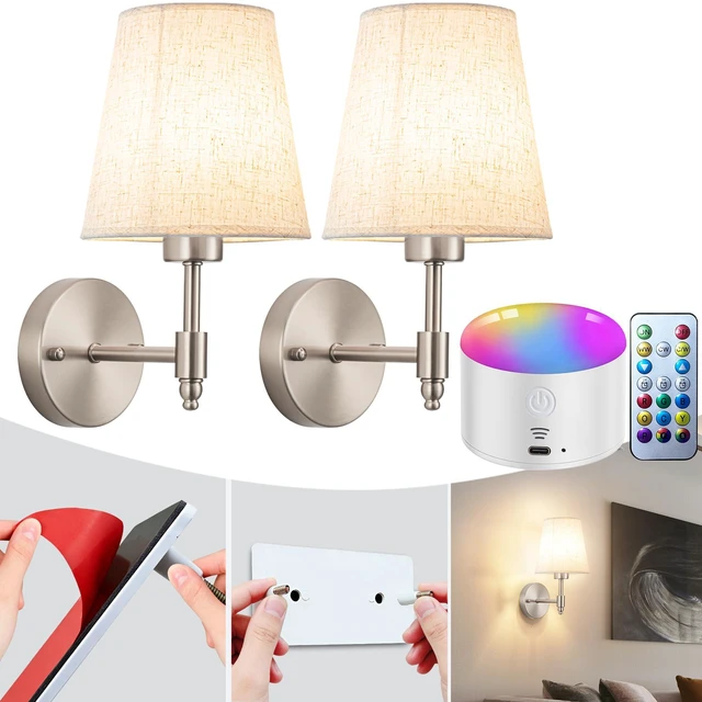 Main image of Peel and Stick Wall Sconces, No Drilling Stick On Wall Sconce, Wireless Battery Operated Wall Lights, Adhesive Wall Lamp with 10000mAh Battery Bulb for Bedroom Living Room Decor