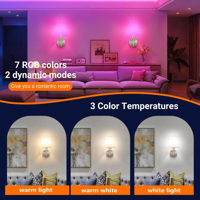 Alt view image 4 of 7 - Peel and Stick Wall Sconces, No Drilling Stick On Wall Sconce, Wireless Battery Operated Wall Lights, Adhesive Wall Lamp with 10000mAh Battery Bulb for Bedroom Living Room Decor