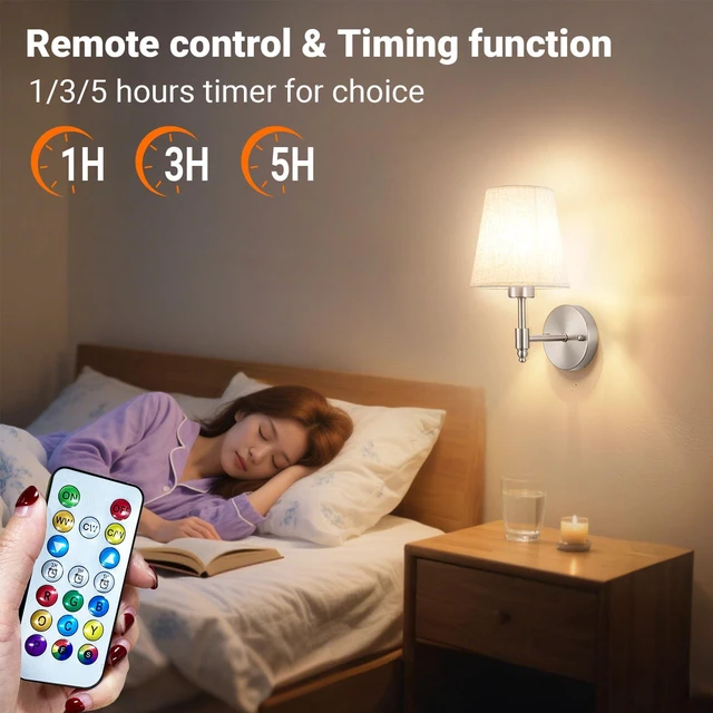 Alt view image 6 of 7 - Peel and Stick Wall Sconces, No Drilling Stick On Wall Sconce, Wireless Battery Operated Wall Lights, Adhesive Wall Lamp with 10000mAh Battery Bulb for Bedroom Living Room Decor