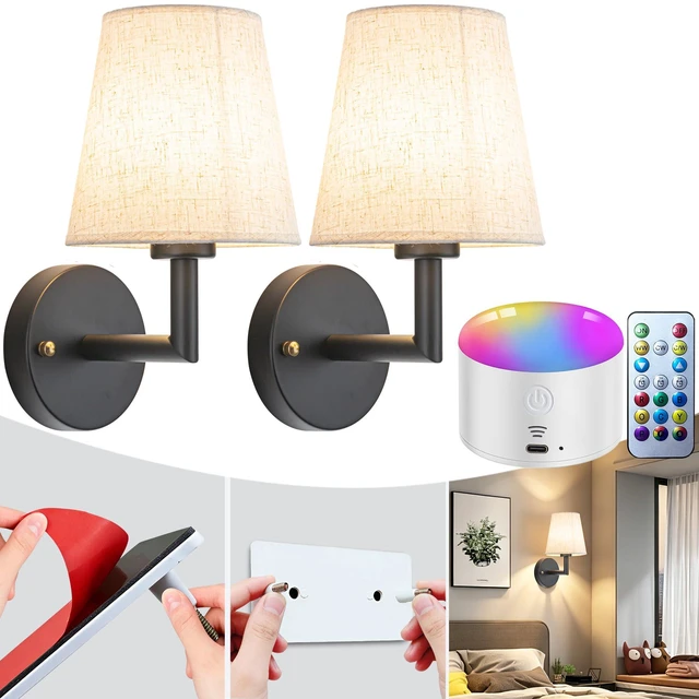 Main image of Peel and Stick Wall Sconces, No Drilling Stick On Wall Sconce, Wireless Battery Operated Wall Lights, Adhesive Wall Lamp with 10000mAh Battery Bulb for Bedroom Living Room Decor