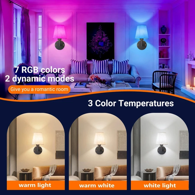 Alt view image 4 of 7 - Peel and Stick Wall Sconces, No Drilling Stick On Wall Sconce, Wireless Battery Operated Wall Lights, Adhesive Wall Lamp with 10000mAh Battery Bulb for Bedroom Living Room Decor