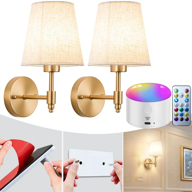 Main image of Peel and Stick Wall Sconces, No Drilling Stick On Wall Sconce, Wireless Battery Operated Wall Lights, Adhesive Wall Lamp with 10000mAh Battery Bulb for Bedroom Living Room Decor