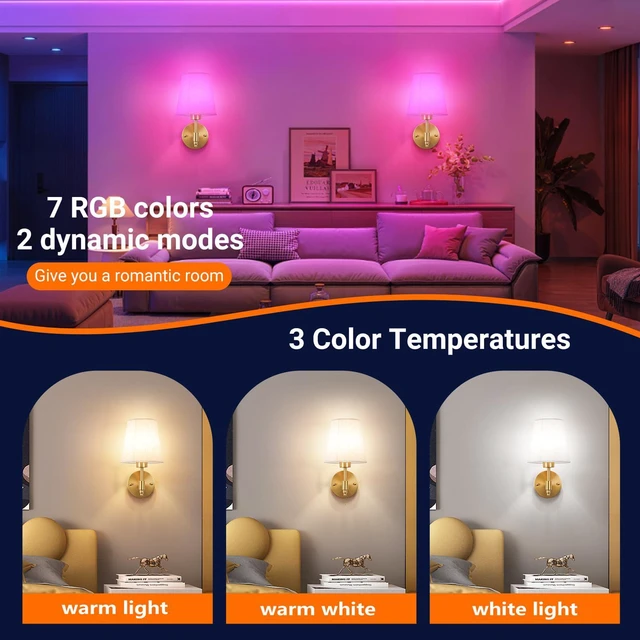 Alt view image 5 of 7 - Peel and Stick Wall Sconces, No Drilling Stick On Wall Sconce, Wireless Battery Operated Wall Lights, Adhesive Wall Lamp with 10000mAh Battery Bulb for Bedroom Living Room Decor
