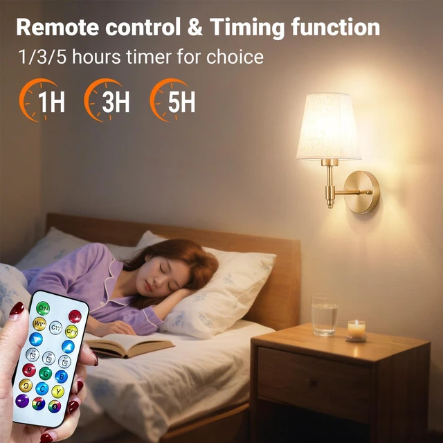 Alt view image 7 of 7 - Peel and Stick Wall Sconces, No Drilling Stick On Wall Sconce, Wireless Battery Operated Wall Lights, Adhesive Wall Lamp with 10000mAh Battery Bulb for Bedroom Living Room Decor