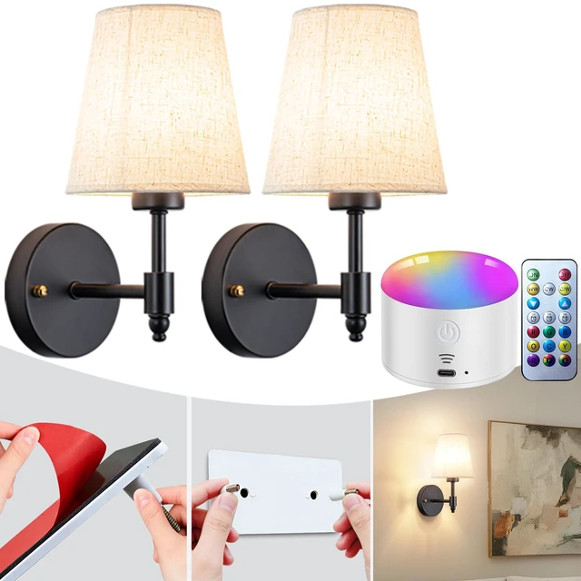 Main image of Peel and Stick Wall Sconces, No Drilling Stick On Wall Sconce, Wireless Battery Operated Wall Lights, Adhesive Wall Lamp with 10000mAh Battery Bulb for Bedroom Living Room Decor