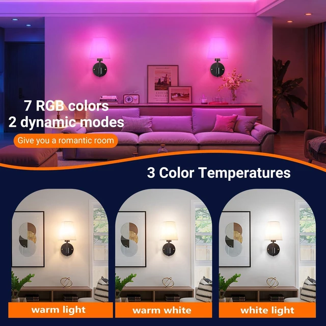 Alt view image 4 of 7 - Peel and Stick Wall Sconces, No Drilling Stick On Wall Sconce, Wireless Battery Operated Wall Lights, Adhesive Wall Lamp with 10000mAh Battery Bulb for Bedroom Living Room Decor
