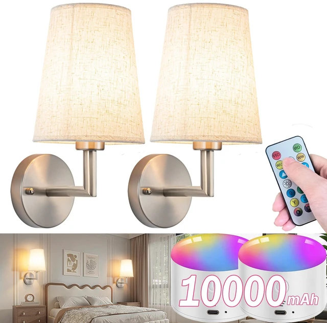Main image of Wall Sconce Battery Operated Wall Light Fixure with Remote Control, Dimmable Battery Operated Wall Sconces Set Of Two, Indoor Wireless Wall Mounted Lamp with Rechargable Bulb For Bedroom Living Room