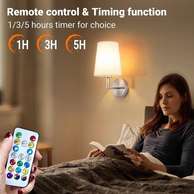 Alt view image 6 of 7 - Wall Sconce Battery Operated Wall Light Fixure with Remote Control, Dimmable Battery Operated Wall Sconces Set Of Two, Indoor Wireless Wall Mounted Lamp with Rechargable Bulb For Bedroom Living Room