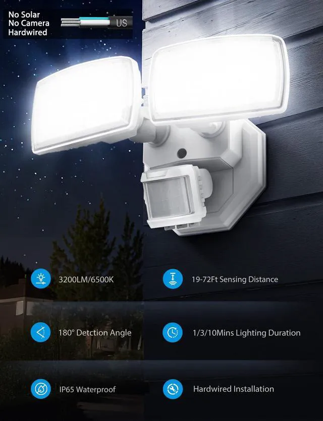 Alt view image 3 of 7 - 32W 2 Head Motion Sensor Outdoor Lights, 3200LM 6500K LED Security Light, Dusk to Dawn, Motion Detector Light for Outside, 2 Pack IP65 Waterproof Flood Lights for Garage, Yard(White)