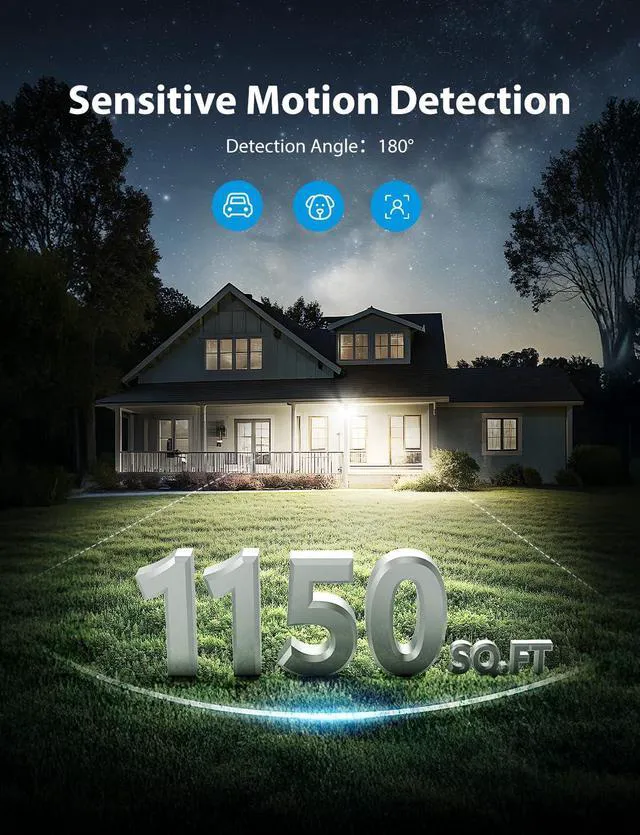 Alt view image 4 of 7 - 32W 2 Head Motion Sensor Outdoor Lights, 3200LM 6500K LED Security Light, Dusk to Dawn, Motion Detector Light for Outside, 2 Pack IP65 Waterproof Flood Lights for Garage, Yard(White)