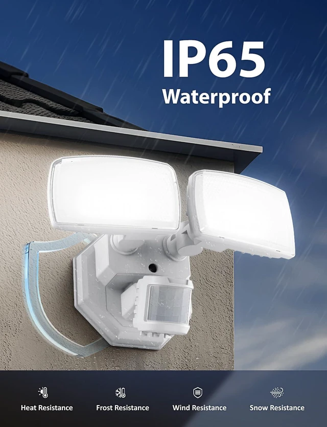 Alt view image 7 of 7 - 32W 2 Head Motion Sensor Outdoor Lights, 3200LM 6500K LED Security Light, Dusk to Dawn, Motion Detector Light for Outside, 2 Pack IP65 Waterproof Flood Lights for Garage, Yard(White)