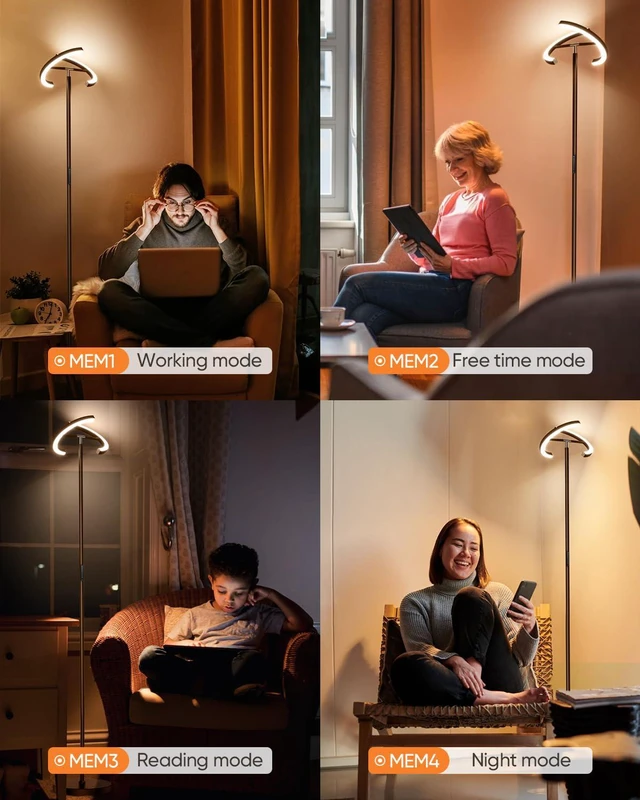 Alt view image 2 of 7 - Brown Floor Lamp, Modern Stepless Dimmable Standing Lamp with Remote Control, 22W 3000-6000K LED Rotatable Floor Light Uplighter Stand up Lamp Tall Lamp for Living Room Bedroom Office
