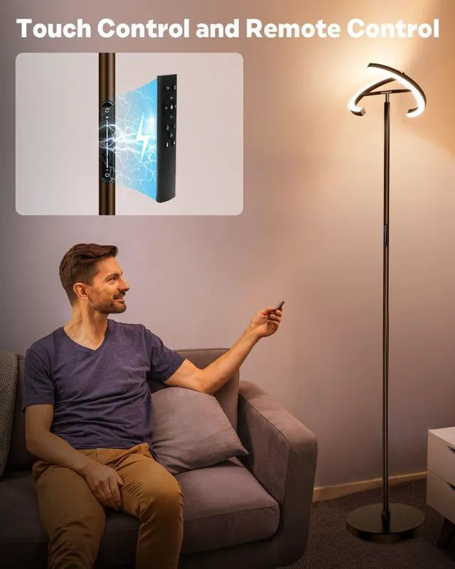 Alt view image 4 of 7 - Brown Floor Lamp, Modern Stepless Dimmable Standing Lamp with Remote Control, 22W 3000-6000K LED Rotatable Floor Light Uplighter Stand up Lamp Tall Lamp for Living Room Bedroom Office
