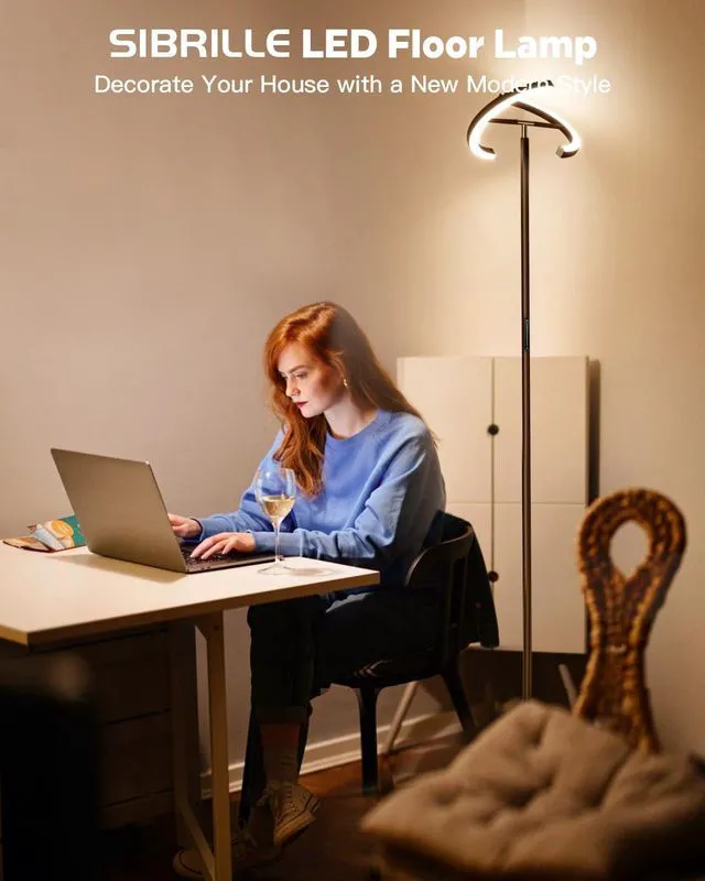 Alt view image 7 of 7 - Brown Floor Lamp, Modern Stepless Dimmable Standing Lamp with Remote Control, 22W 3000-6000K LED Rotatable Floor Light Uplighter Stand up Lamp Tall Lamp for Living Room Bedroom Office
