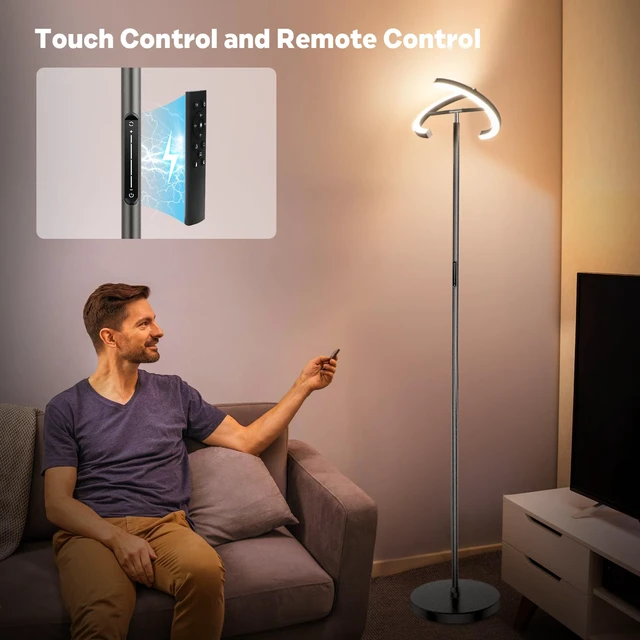 Alt view image 4 of 7 - Gunmetal Gray LED Floor Lamp - Rotatable Standing Lamp for Living Room Bedroom, 22W Dimmable Floor Readig Light with Touch/Remote Control, Modern Corner Lamp for Office, Brightness Adjustable