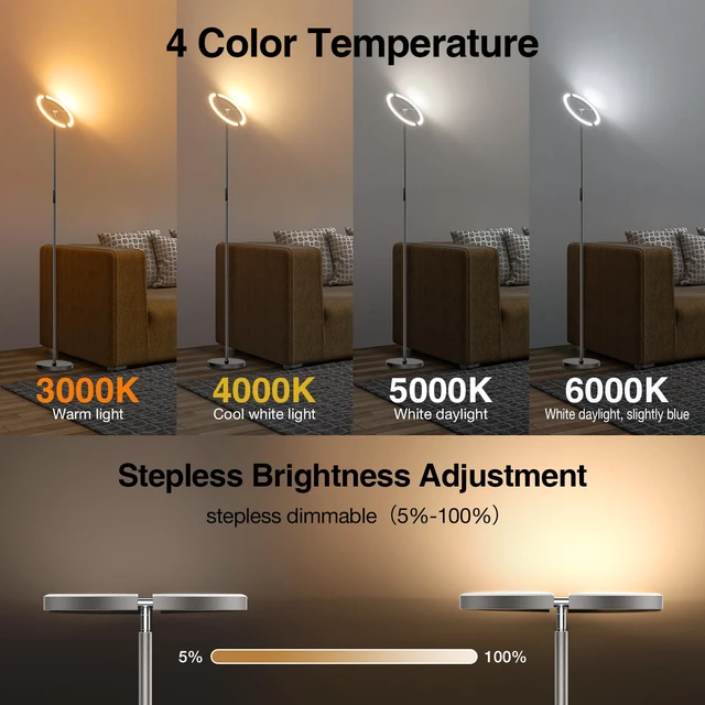 Alt view image 3 of 7 - Gunmetal Gray LED Floor Lamp - Rotatable Standing Lamp for Living Room Bedroom, 22W Dimmable Floor Readig Light with Touch/Remote Control, Modern Corner Lamp for Office, Brightness Adjustable