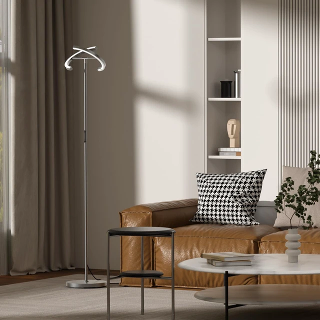 Alt view image 6 of 7 - Gunmetal Gray LED Floor Lamp - Rotatable Standing Lamp for Living Room Bedroom, 22W Dimmable Floor Readig Light with Touch/Remote Control, Modern Corner Lamp for Office, Brightness Adjustable