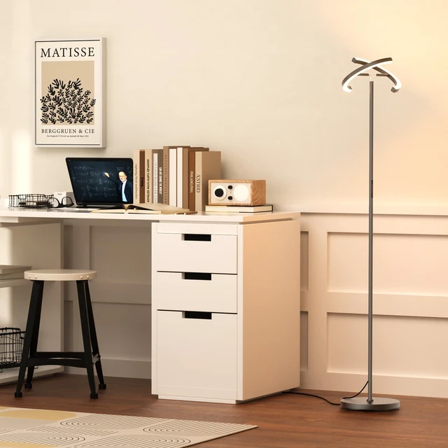 Alt view image 7 of 7 - Gunmetal Gray LED Floor Lamp - Rotatable Standing Lamp for Living Room Bedroom, 22W Dimmable Floor Readig Light with Touch/Remote Control, Modern Corner Lamp for Office, Brightness Adjustable