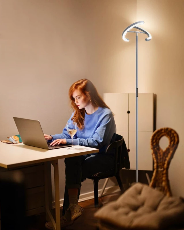 Alt view image 5 of 7 - Silver Floor Lamps for Living Room, Stepless Dimmable Standing Lamp with Touch Remote Control, 22W Rotatable LED Floor Light Tall Uplighter for Bedroom Office, 69'' Modern Room Light