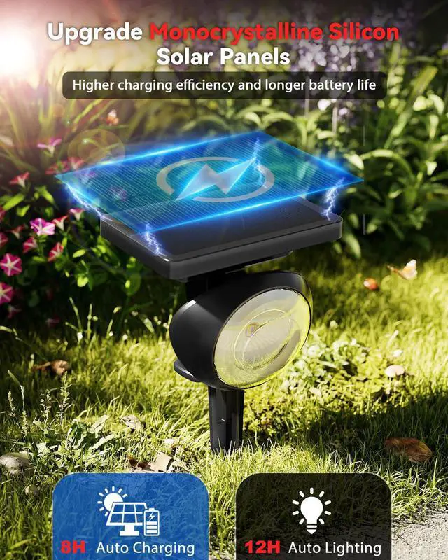 Alt view image 3 of 7 - Focusing Solar Spot Lights Outdoor Waterproof, RGB+3CCT Tree Uplights 8Pack Multicolor Focused Lens Spotlight, Dusk-to-dawn Light, Stake or Wall Mounting for Yard Landscape Garden Path Halloween Decor
