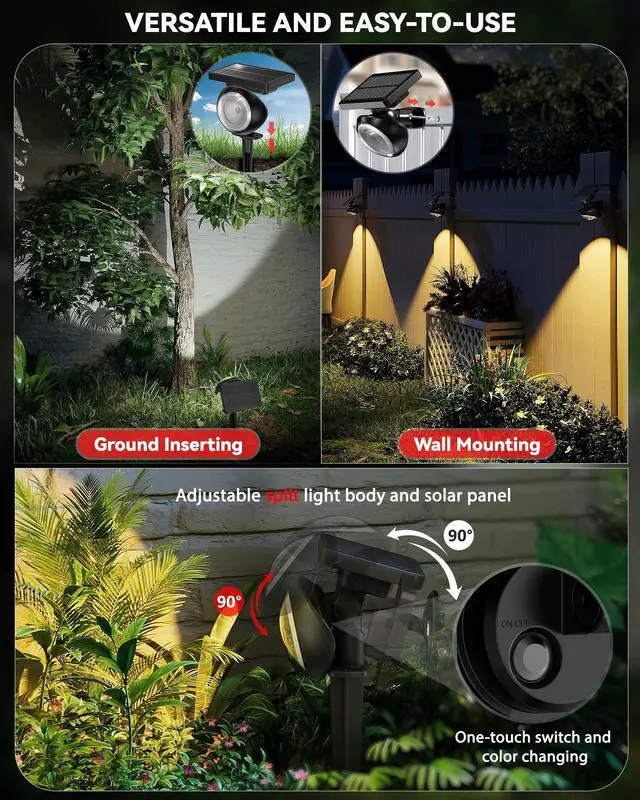 Alt view image 6 of 7 - Focusing Solar Spot Lights Outdoor Waterproof, RGB+3CCT Tree Uplights 8Pack Multicolor Focused Lens Spotlight, Dusk-to-dawn Light, Stake or Wall Mounting for Yard Landscape Garden Path Halloween Decor