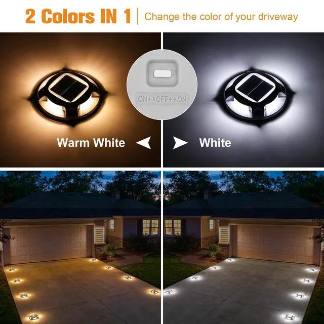 Alt view image 2 of 7 - Solar Driveway Marker Lights Dock Marine Led Deck Outdoor 12 Pack 2 Colors in 1,Solar Powered Waterproof Warning Step Lights for Pathway Garden Sidewalk(White/Warm White)