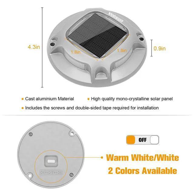 Alt view image 6 of 7 - Solar Driveway Marker Lights Dock Marine Led Deck Outdoor 12 Pack 2 Colors in 1,Solar Powered Waterproof Warning Step Lights for Pathway Garden Sidewalk(White/Warm White)