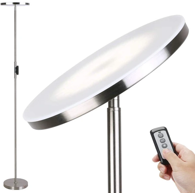 Main image of LED Torchiere Floor Lamp with Remote, Stepless Dimmable Brush Nickel Super bright uplight fills ceilings and dark corners for living rooms, bedrooms, home offices, reading nooks and apartments